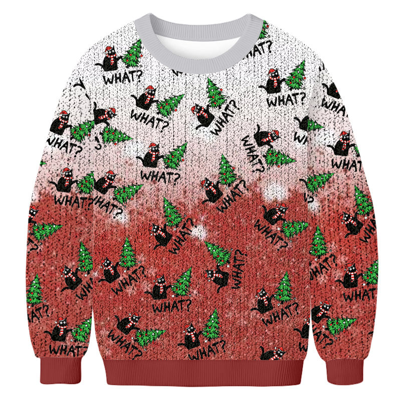 Curious Cat Fun Christmas Ugly Sweatshirt