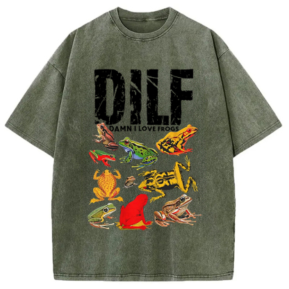 DILF Man I Love Frogs Funny Meme Washed T-Shirt