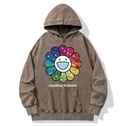Smiling Flower Japanese Art Washed Hoodie