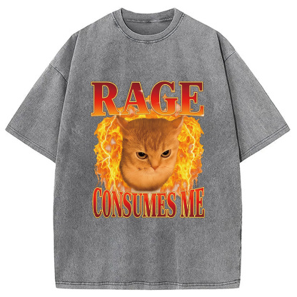 Rage Consumes Me Edgy Funny Cat Meme Washed T-Shirt