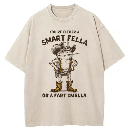 Tokyoviva Smart Fella Or Fart Smella Retro Cartoon Frog Washed T-shirt