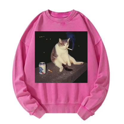 Cigarette Kitten Funny Smoking Cat Meme Washed Sweatshirt