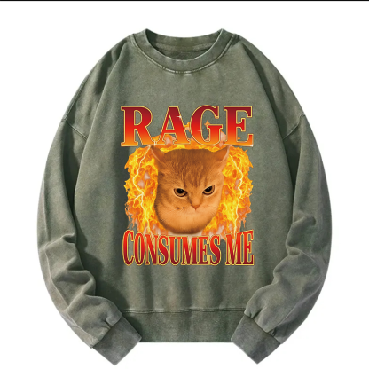 Rage Consumes Me Edgy Funny Cat Meme Washed Sweatshirt