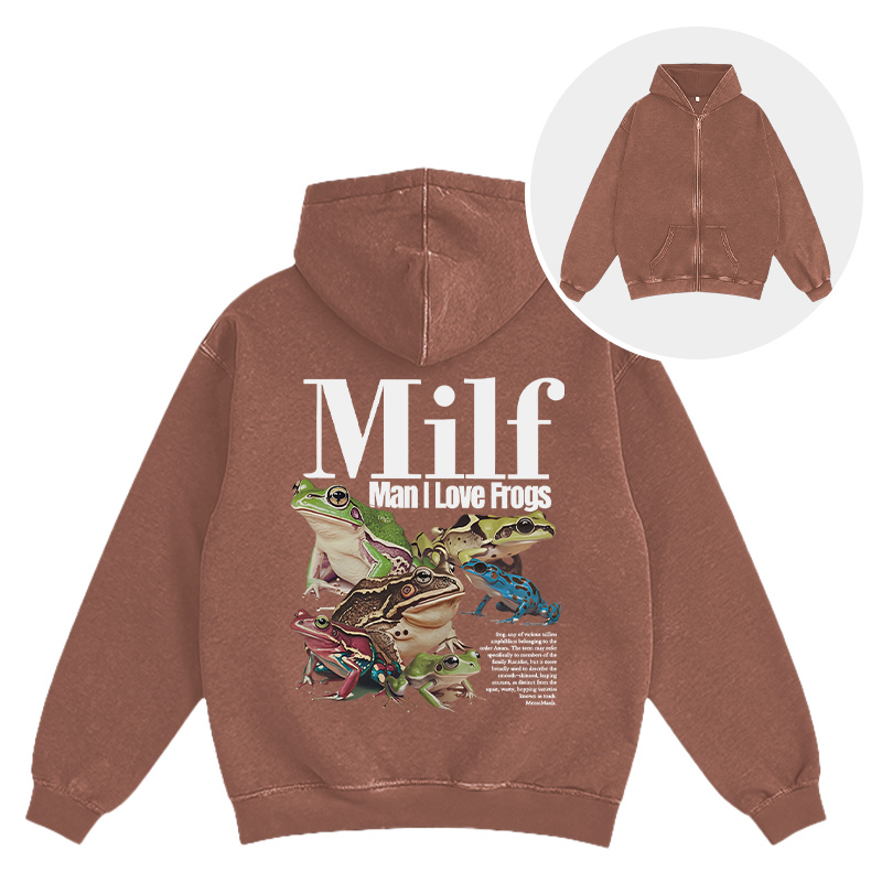 Man I Love Frogs Meme Washed Zip Hoodie