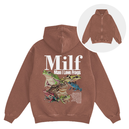 Man I Love Frogs Meme Washed Zip Hoodie