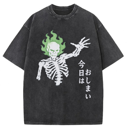 Tokyoviva Japanese Skull That's All For Today Washed T-shirt
