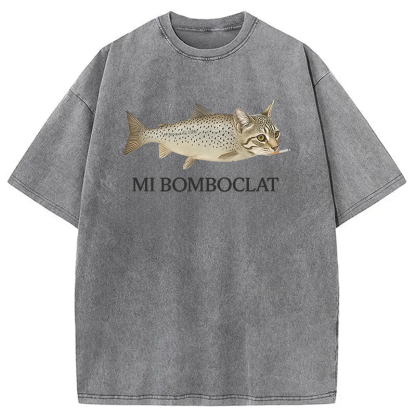 Bomboclat Fish Cat Meme Washed T-Shirt