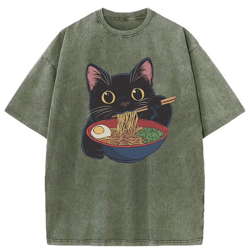 Tokyoviva Japanese Ramen Black Cat Washed T-shirt