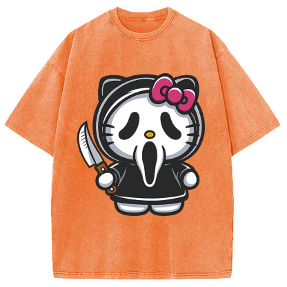 Scream Kitty Halloween Washed T-Shirt