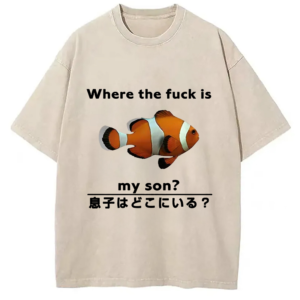 Tokyocanvas Fish Looking For Son Washed T-Shirt