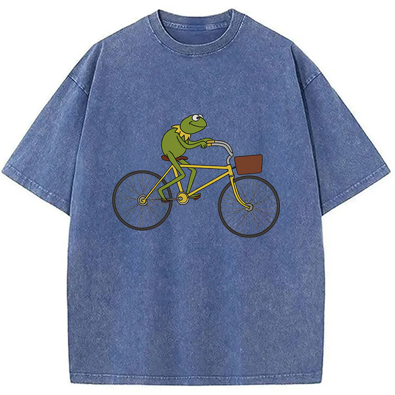 Kermit Riding A Bike Washed T-Shirt