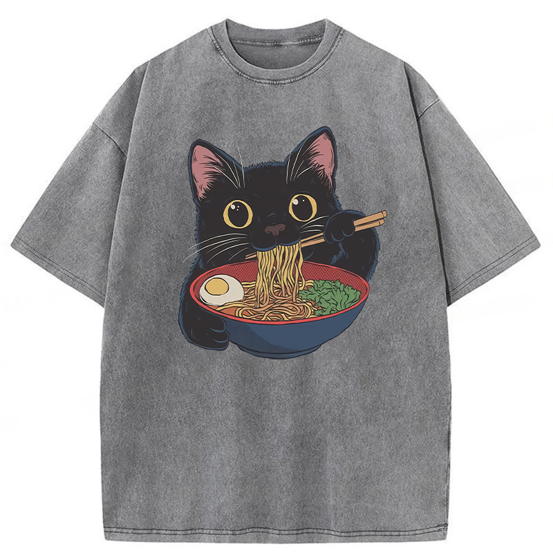 Tokyoviva Japanese Ramen Black Cat Washed T-shirt