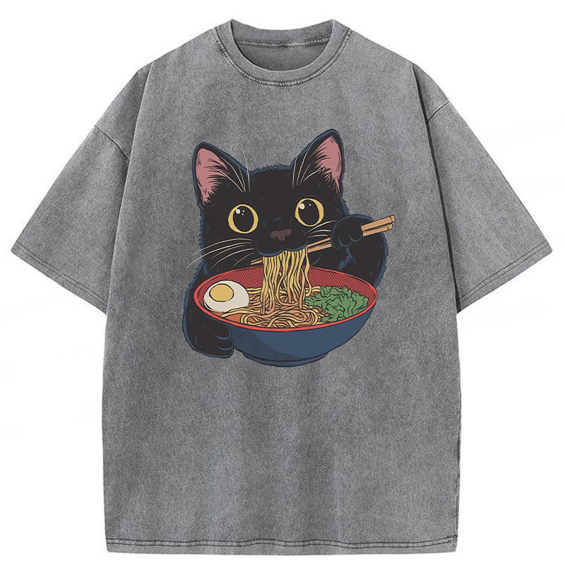 Tokyoviva Japanese Ramen Black Cat Washed T-shirt