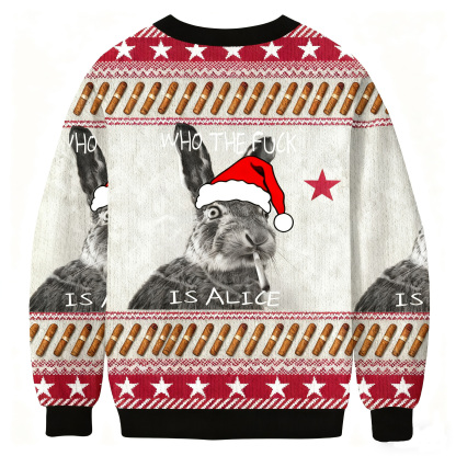 Who The Fuck Is Alice Funny Smoking Rabbit Meme Christmas Ugly Sweatshirt