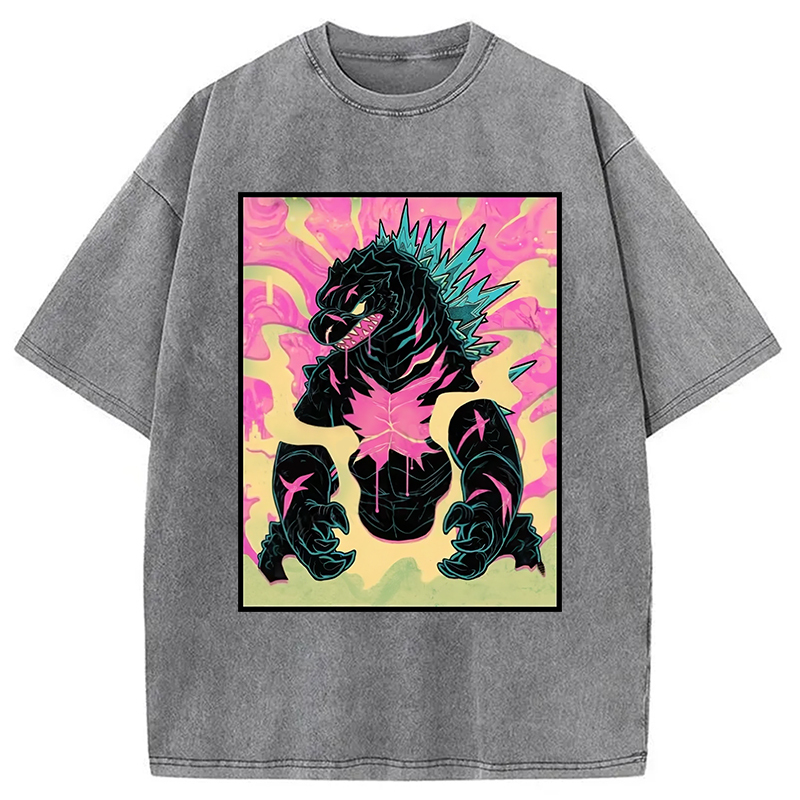 Japanese Godzilla Graffiti Washed T-Shirt