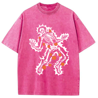 Electrocuted Skeleton Halloween Washed T-Shirt