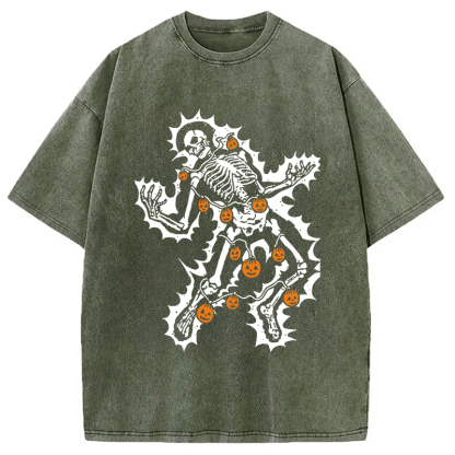 Electrocuted Skeleton Halloween Washed T-Shirt