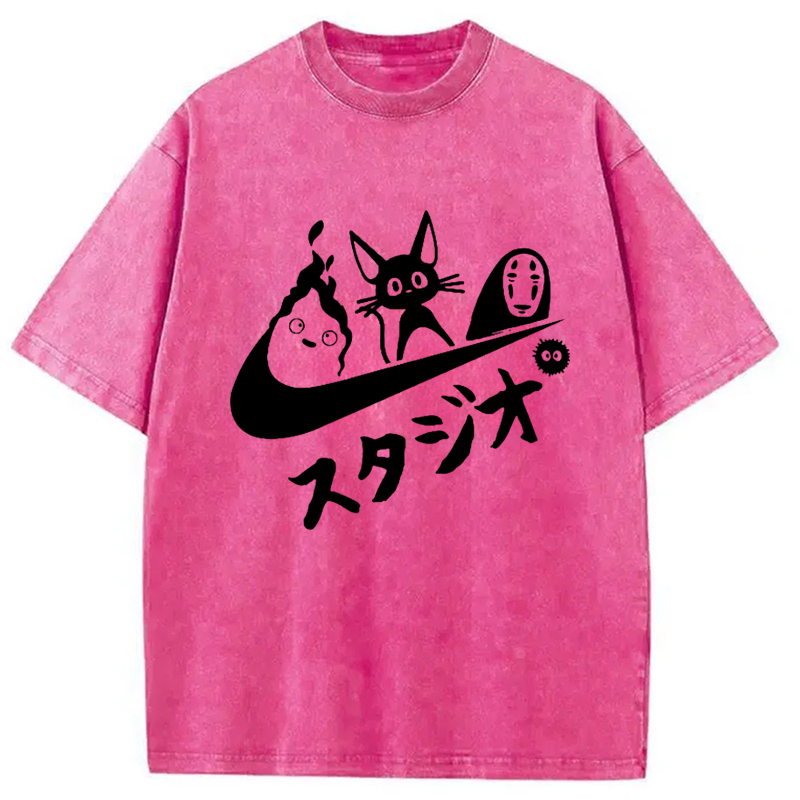 Black Cat Ghibli Vintage Washed T-Shirt