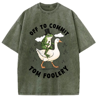 Frog Riding Goose Funny Sarcastic Meme Washed T-Shirt
