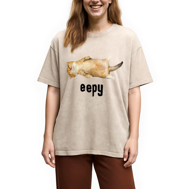 Silly Sleepy Cat Meme Washed T-Shirt