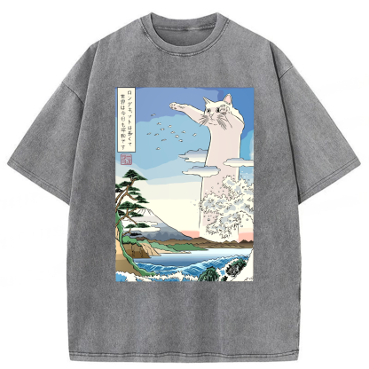Tokyoviva Japanese Long Cat Ukiyo-e Washed T-shirt