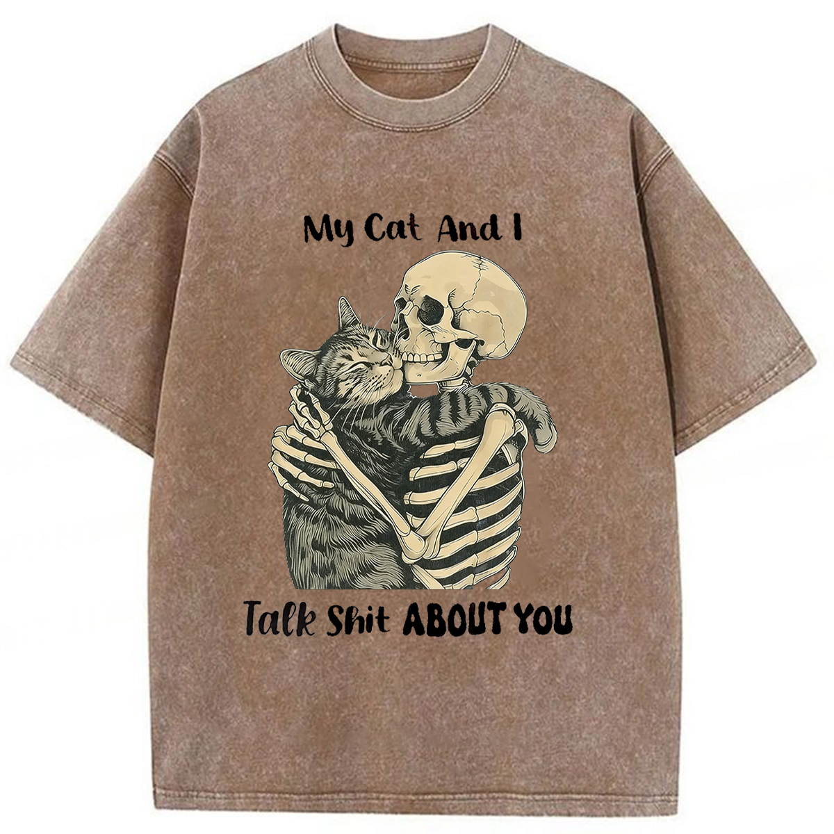 Tokyoviva Skull Who Loves Cats Washed T-shirt