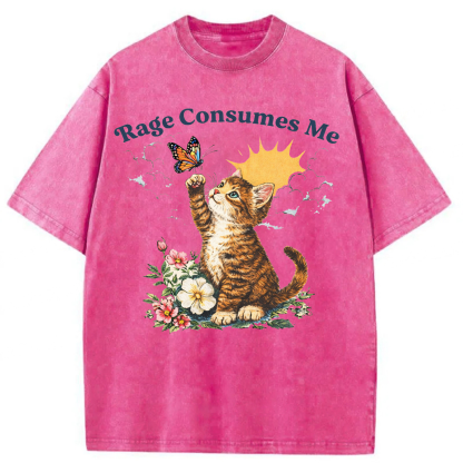 Tokyoviva Rage Consumes Me Cute Cat Washed T-shirt