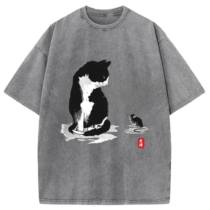 Cat And Mouse Friendship Washed T-Shirt