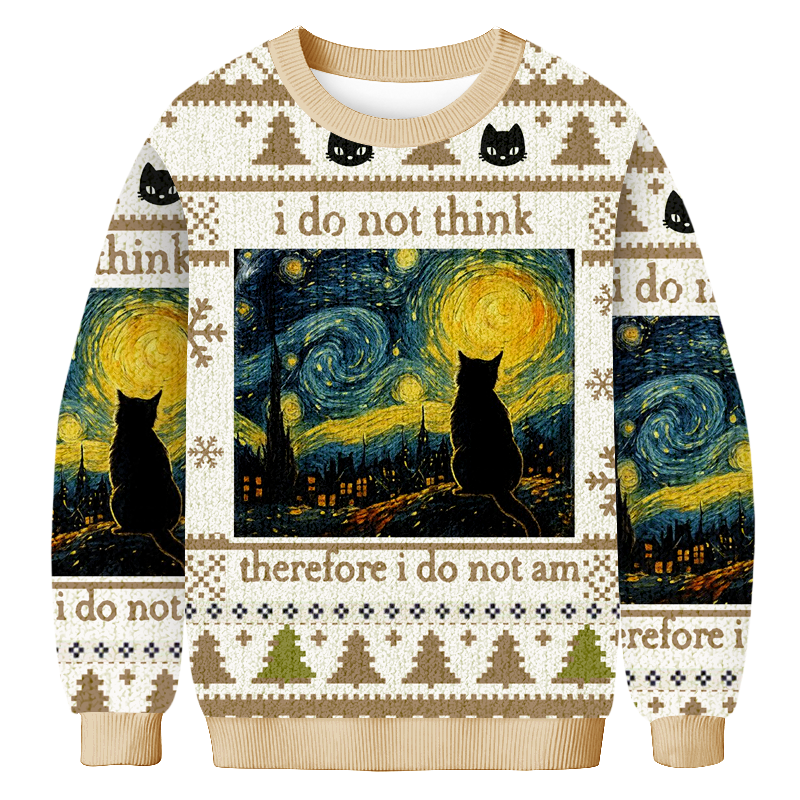 Baddiecat I Do Not Think Therefore I Do Not Am Christmas Ugly Sweatshirt