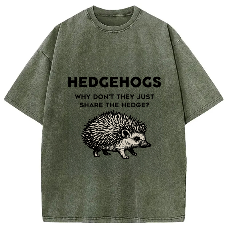 Funny Hedgehog Washed T-Shirt
