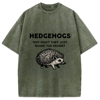 Funny Hedgehog Washed T-Shirt