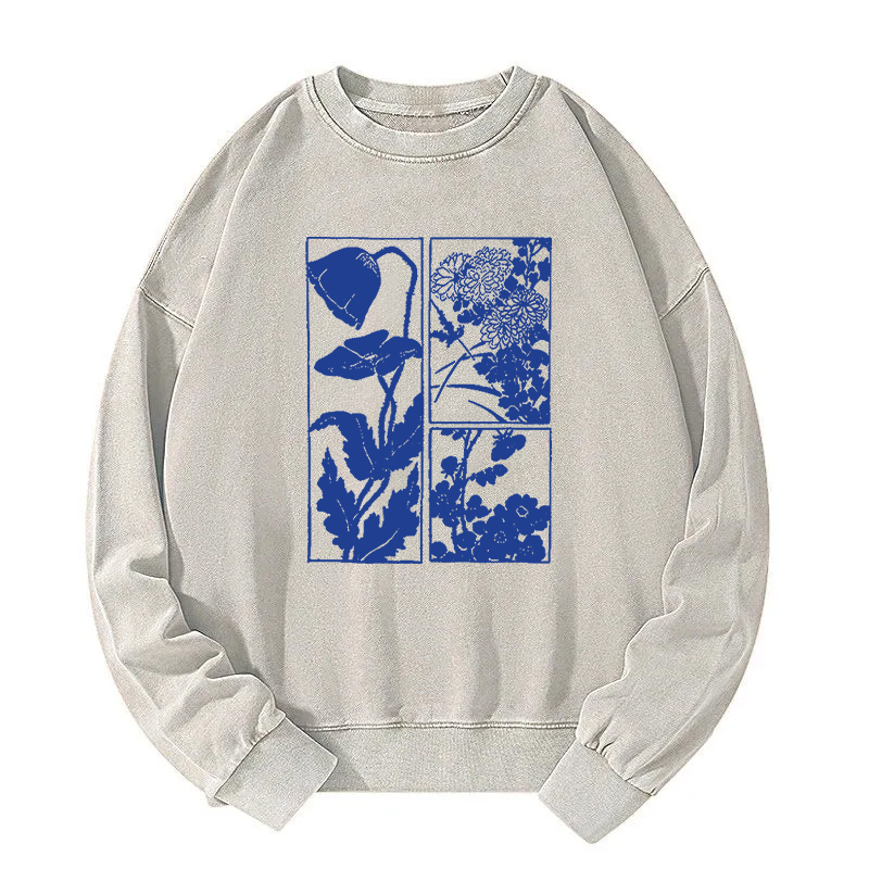 Woodcut Flowers Washed Sweatshirt