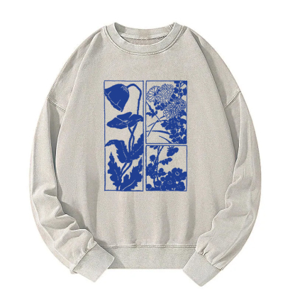 Woodcut Flowers Washed Sweatshirt
