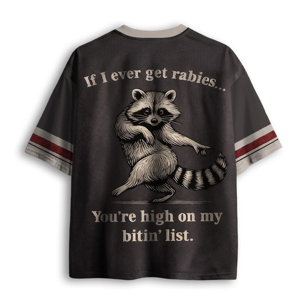 Baddiecat Funny Raccoon You're High on My Bitin’ List Mesh Jersey