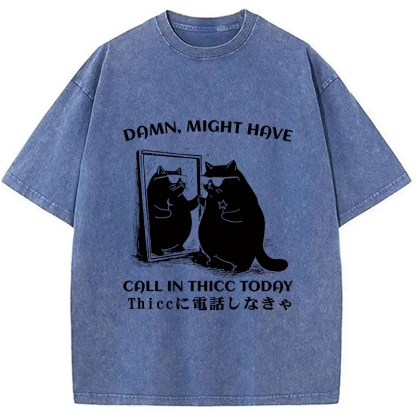 Black Cat Admiring Himself Washed T-Shirt