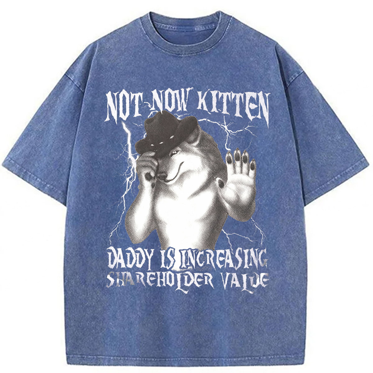 Tokyoviva Not Now Kitten Daddy Increasing Shareholder Value Washed T-shirt