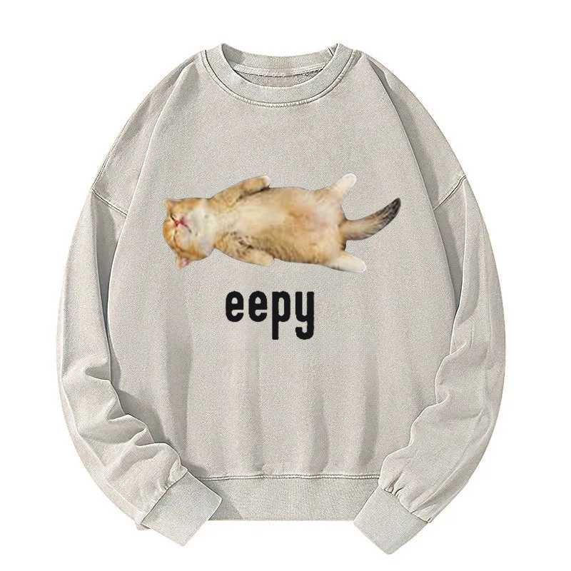 Silly Sleepy Cat Meme Washed Sweatshirt