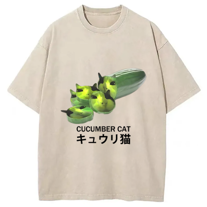 Funny Cucumber Cat Meme Washed T-Shirt