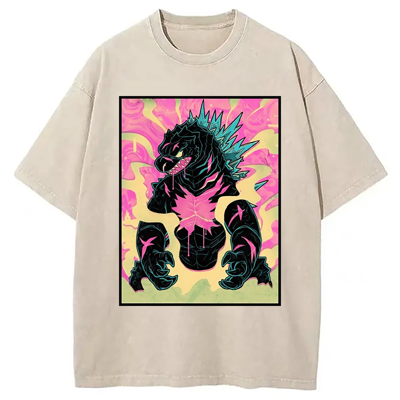 Japanese Godzilla Graffiti Washed T-Shirt