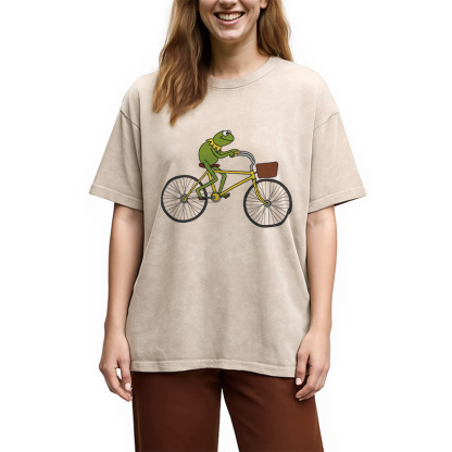 Kermit Riding A Bike Washed T-Shirt