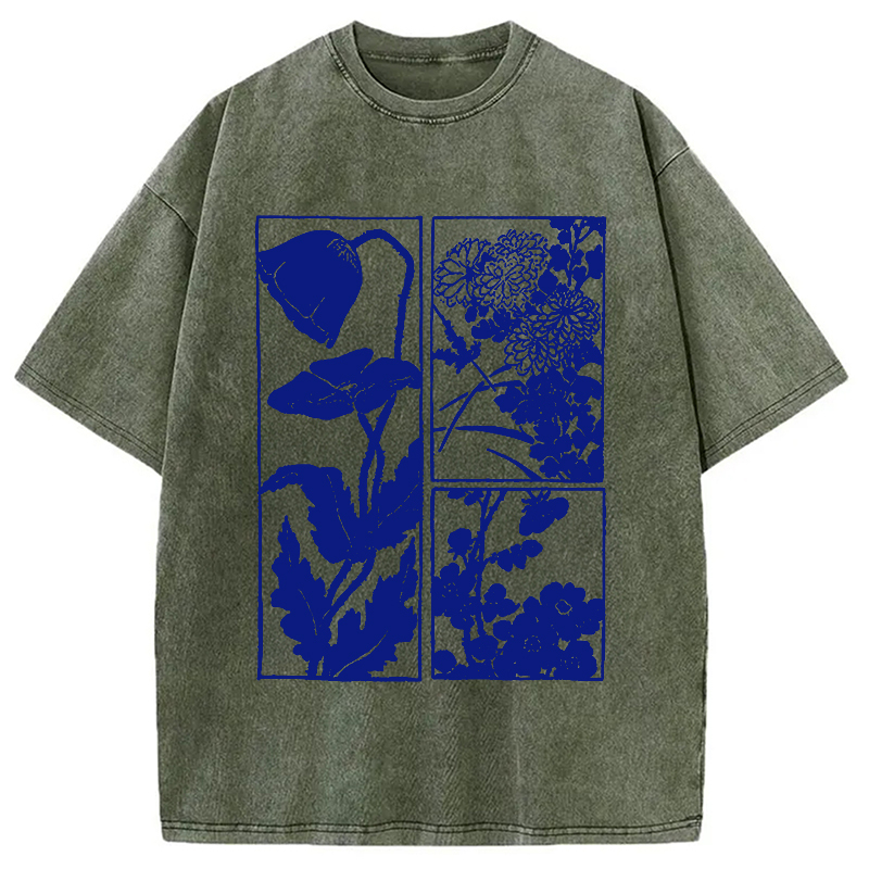 Woodcut Flowers Washed T-Shirt