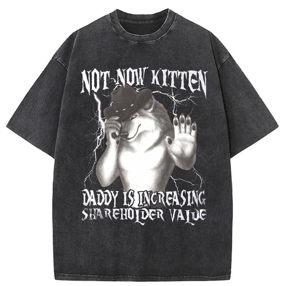 Tokyoviva Not Now Kitten Daddy Increasing Shareholder Value Washed T-shirt