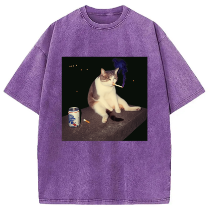 Cigarette Kitten Funny Smoking Cat Meme Washed T-Shirt