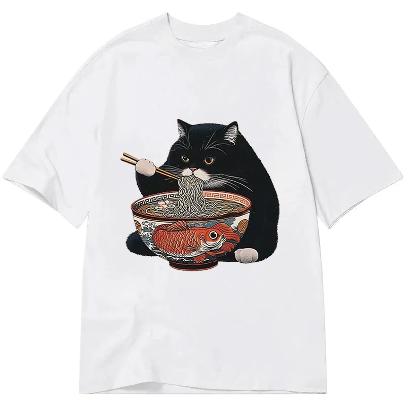 Fat Cat Eating Ramen Classic T-Shirt