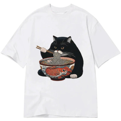 Fat Cat Eating Ramen Classic T-Shirt
