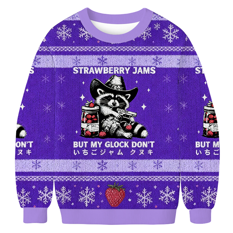 Baddiecat Strawberry Jams But My Glock Don't Christmas Ugly Sweatshirt