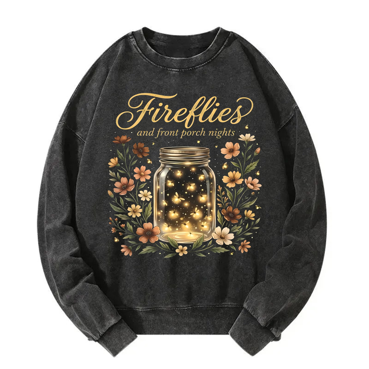 Tokyoviva Golden Fireflies In Mason Jar Washed Sweatshirt