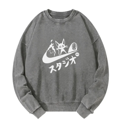 Black Cat Ghibli Vintage Washed Sweatshirt