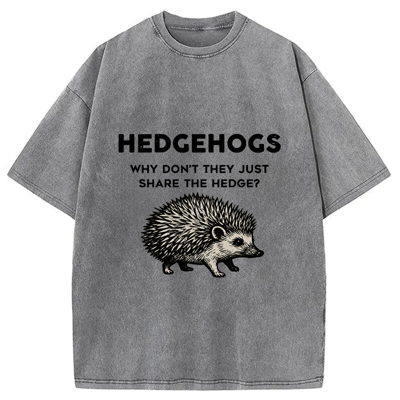 Funny Hedgehog Washed T-Shirt