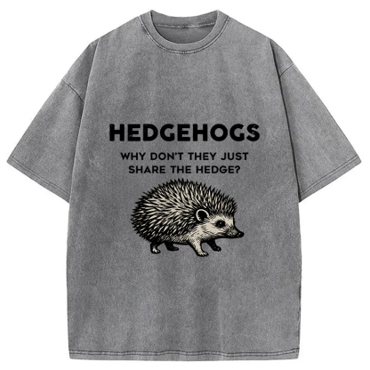Funny Hedgehog Washed T-Shirt